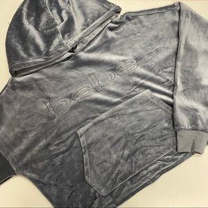 NWT Bebe Sport Plush Hoodie Cropped Charcoal Gray Grey Center Logo S / M / L